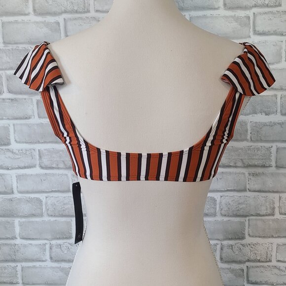 Free Society Cap Sleeve Bikini Top Swimsuit Stripe Retro Style Tie Front NEW 4 - Picture 4 of 4